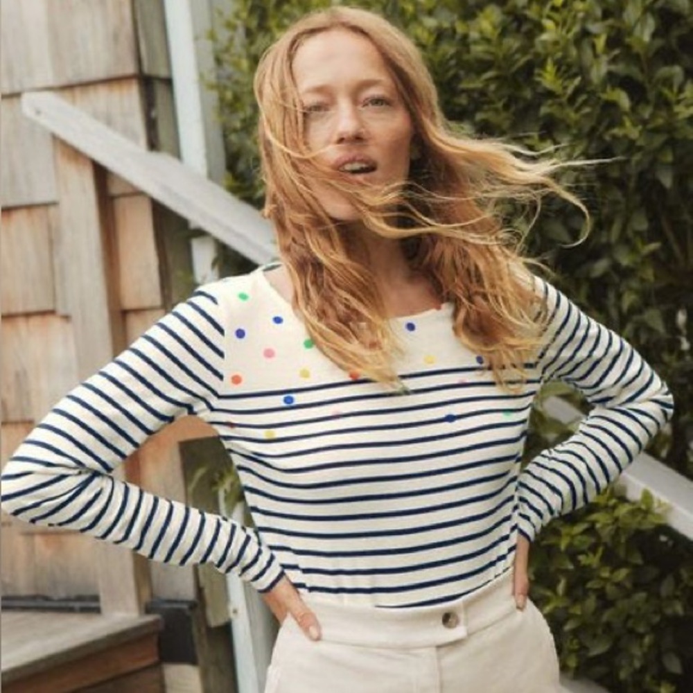 NWT Boden Breton Stripe + Polka Dot Long Sleeve Top Women’s 4